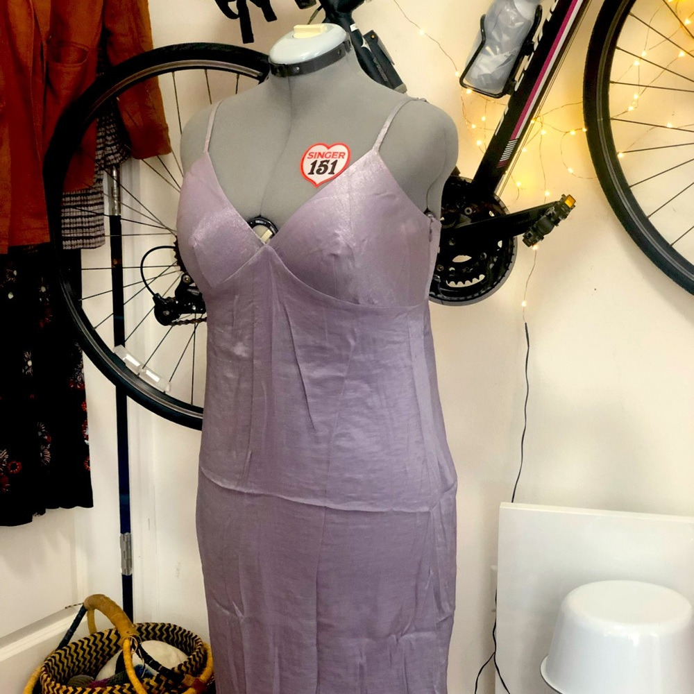 Anthropologie Moulinette Soeurs Shimmery Purple Asymmetrical Slip Dress, size12